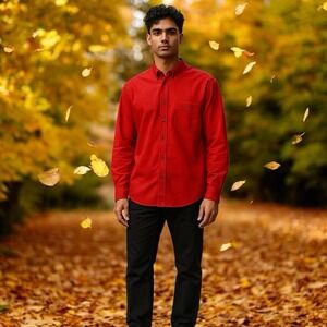 Individualized Shirts Mens Button Down Long Sleeve Corduroy‎ Red 3XL